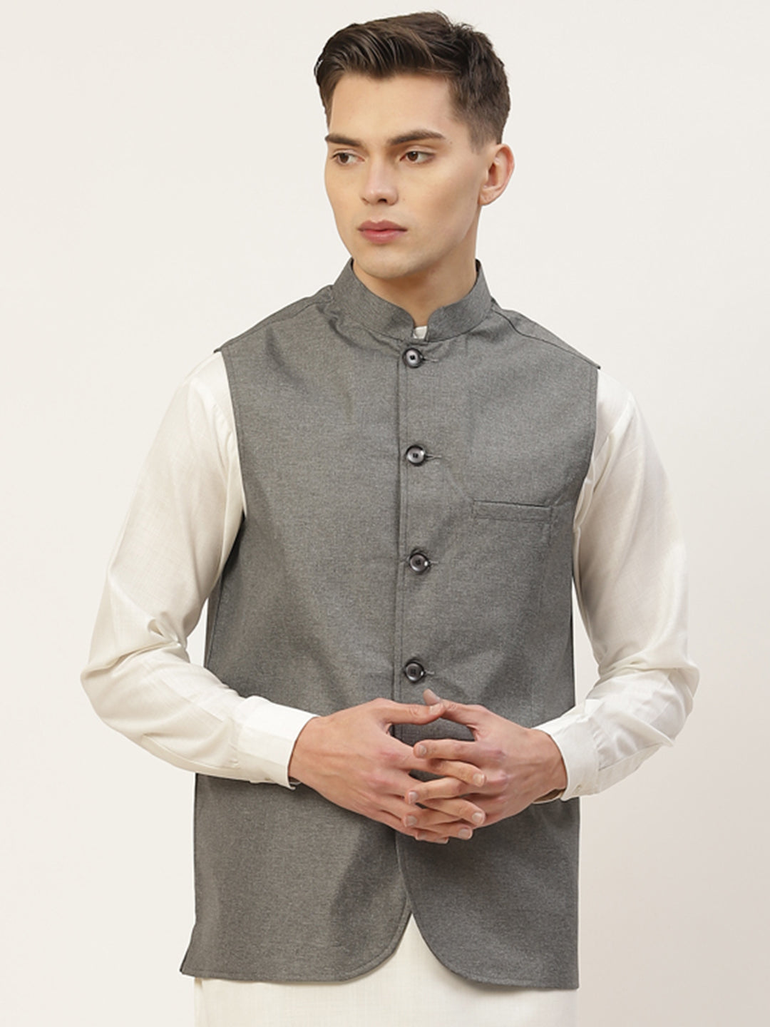 Jompers Men's Charcoal Solid Nehru Jacket