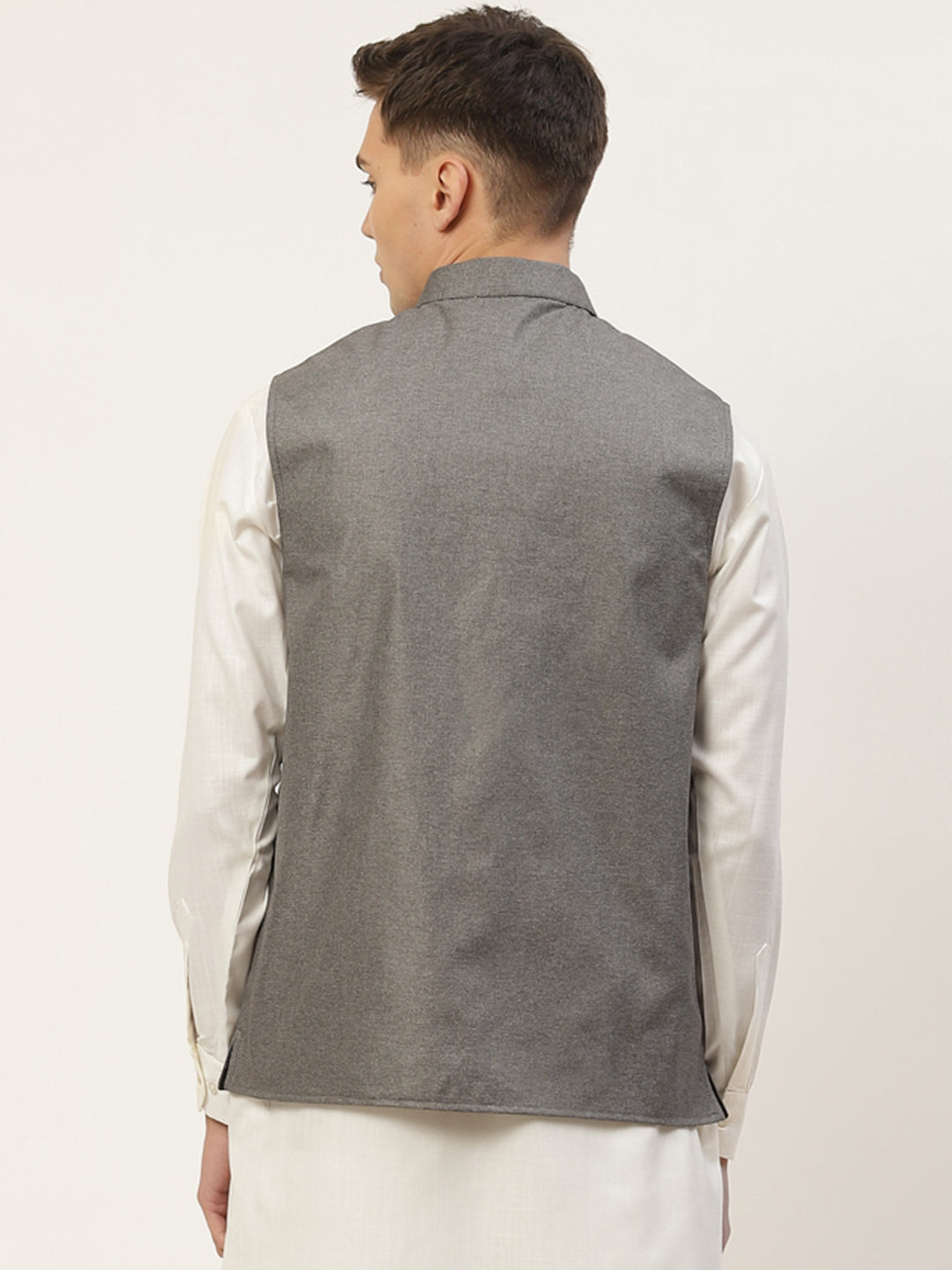 Jompers Men's Charcoal Solid Nehru Jacket