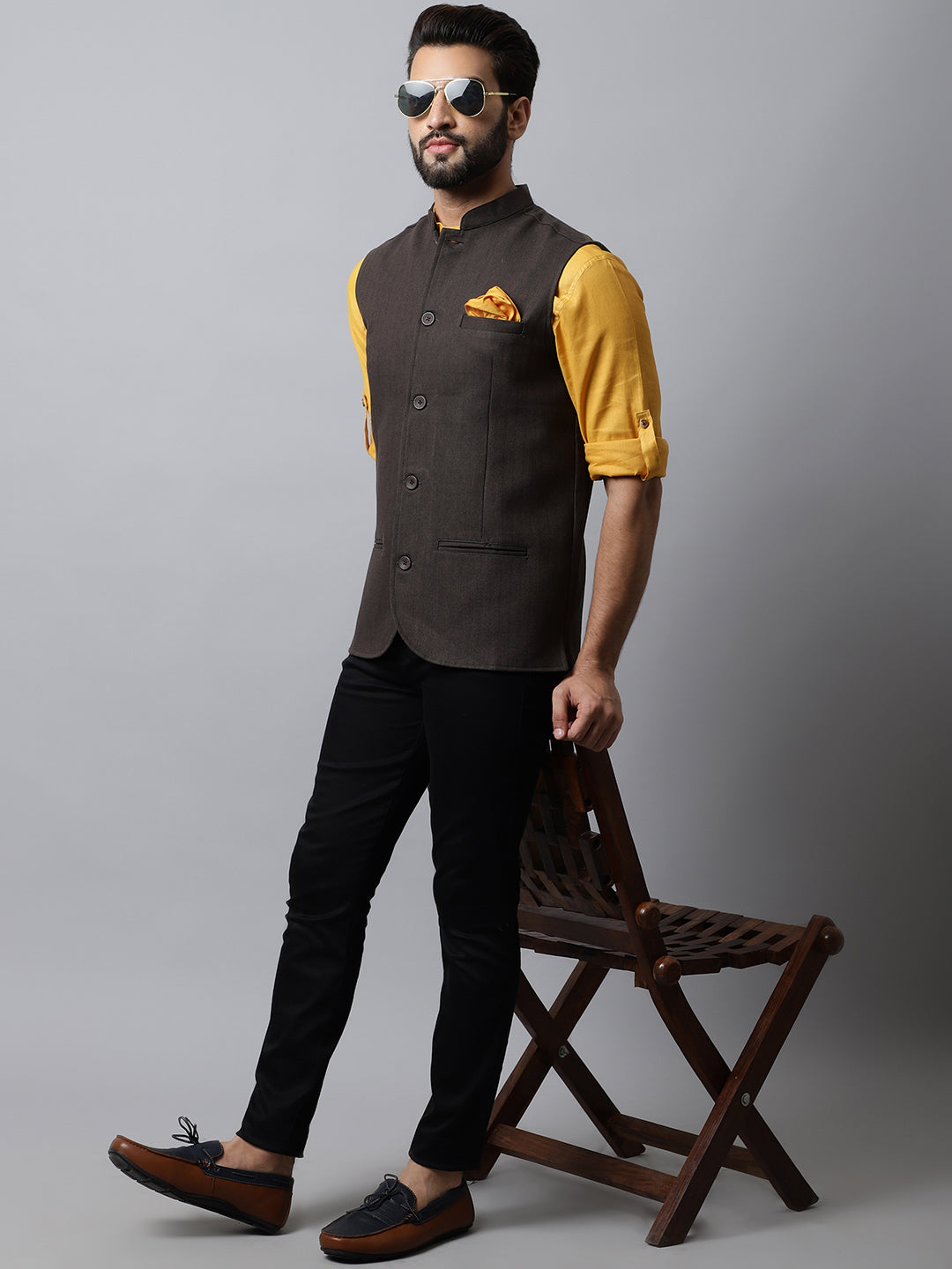 Even Apparels Men's Brown Nehru Jacket With Welt Pockets - Distacart