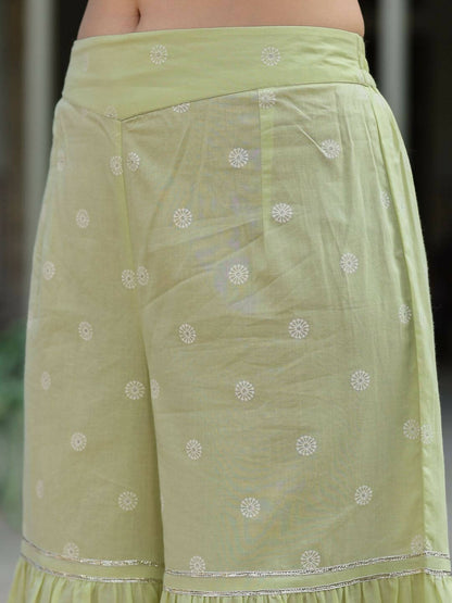 Juniper Women's Lime Green Cambric Floral Print Kurta Sharara Sets - Distacart