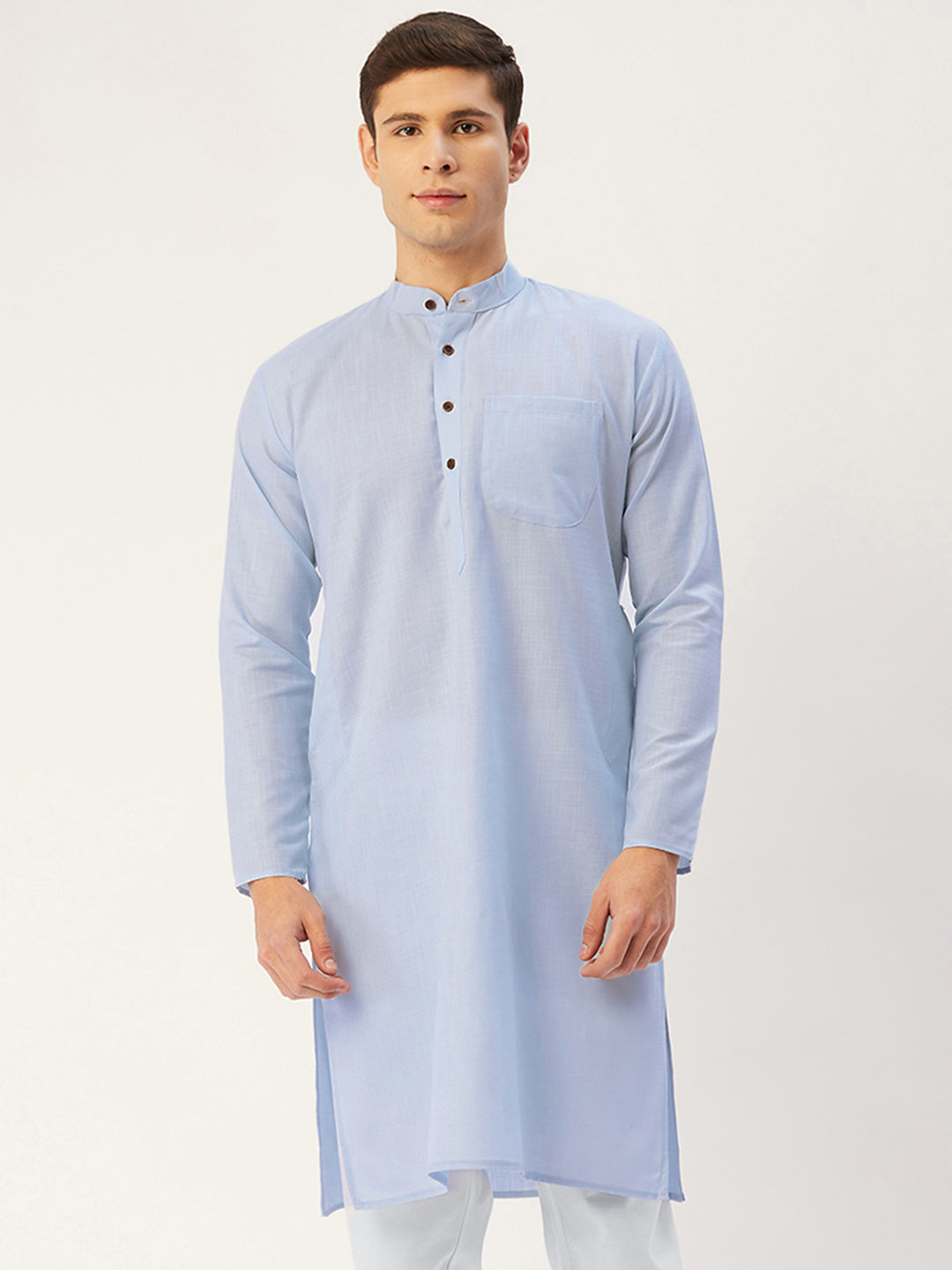 Jompers Men's Beautiful Blue Cotton Solid Kurta Only