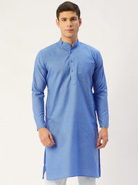 Thumbnail for Jompers Men's Blue Cotton Solid Kurta Only