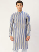 Thumbnail for Jompers Men's Blue Cotton Striped Kurta Only