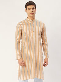 Thumbnail for Jompers Men's Yellow Cotton Striped Kurta Only