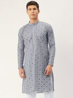 Thumbnail for Jompers Men's Grey Embroidered Mirror Work Kurta Only