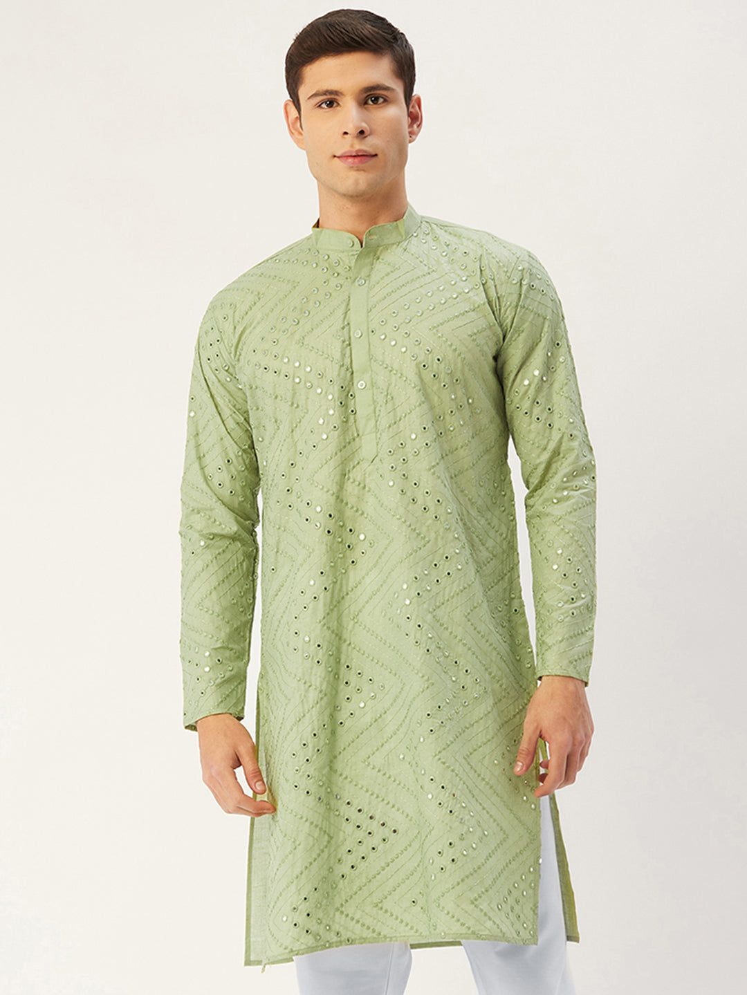 Jompers Men's Pista Embroidered Mirror Work Kurta Only