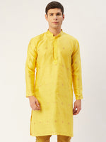 Thumbnail for Jompers Men's Yellow Coller Embroidered Woven Design Kurta Only