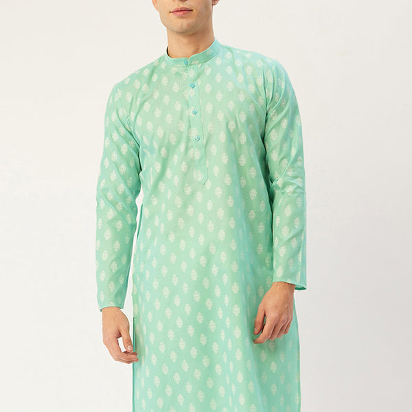 Jompers Men's Green Cotton Floral printed kurta Only