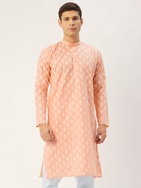 Thumbnail for Jompers Men's Peach Cotton Floral printed kurta Only