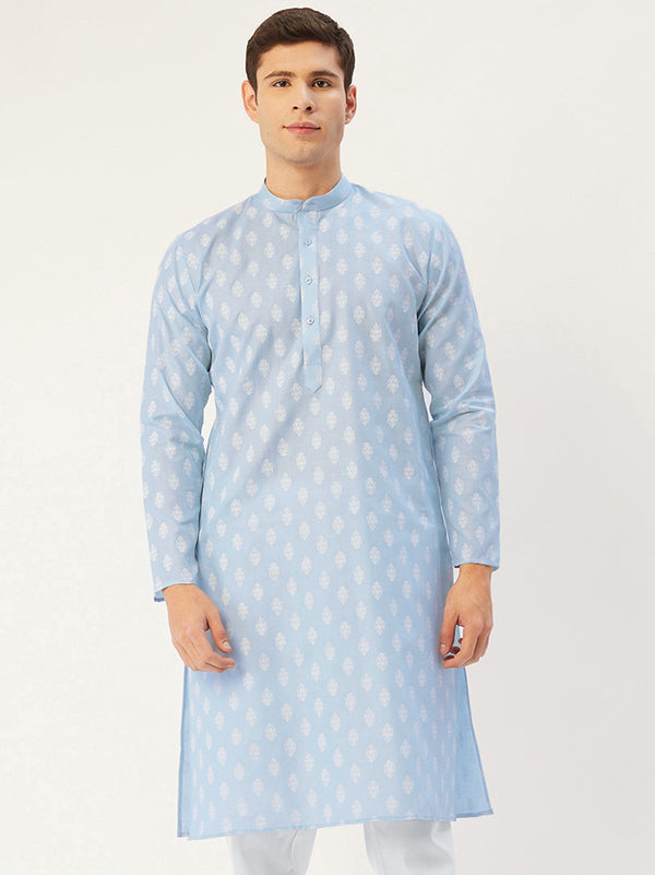 Jompers Men's Sky Cotton Floral printed kurta Only