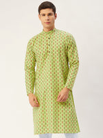 Thumbnail for Jompers Men's Green Cotton Ikat printed kurta Only
