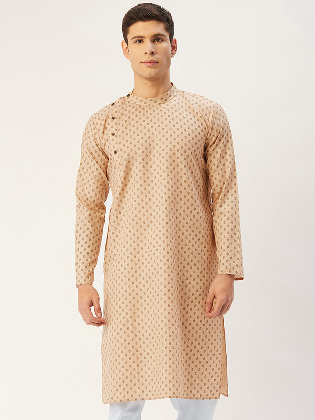 Jompers Men's Beautiful Beige Cotton printed kurta Only