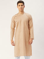 Thumbnail for Jompers Men's Beautiful Beige Cotton printed kurta Only