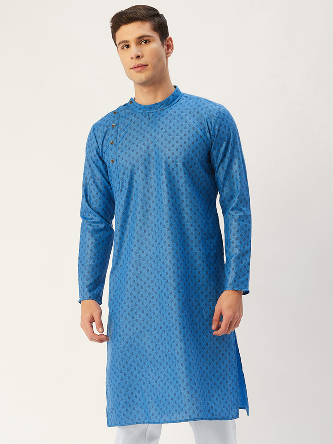 Jompers Men's Blue Cotton printed kurta Only