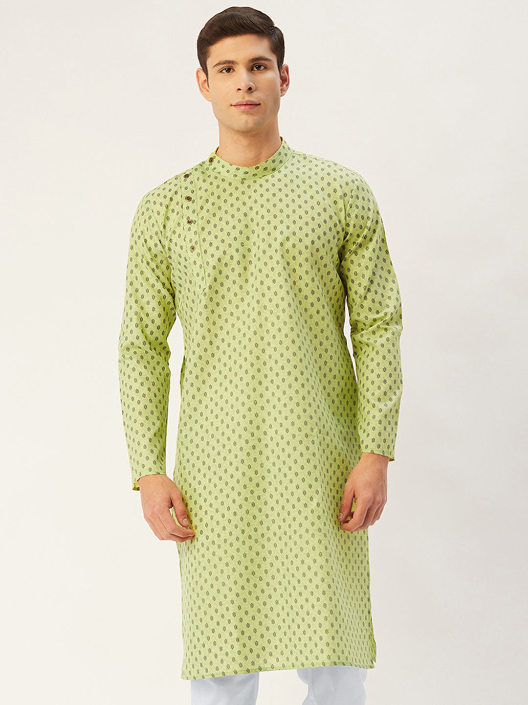 Jompers Men's Green Cotton printed kurta Only