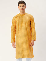 Thumbnail for Jompers Men's Mustard Cotton printed kurta Only