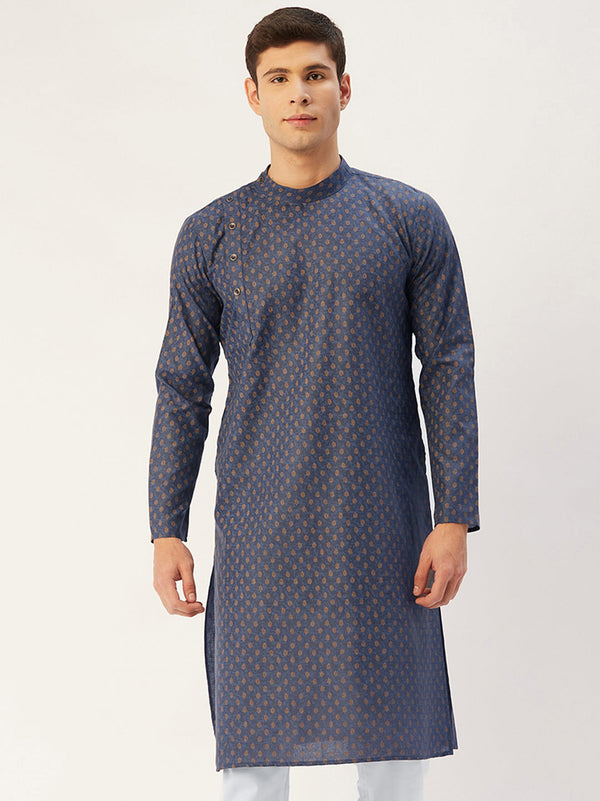 Jompers Men's Navy Cotton printed kurta Only