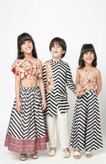 Thumbnail for Lil Drama Chromatic Fusion Girls Black & White Stripe Hand Embroidery Jumper - Distacart