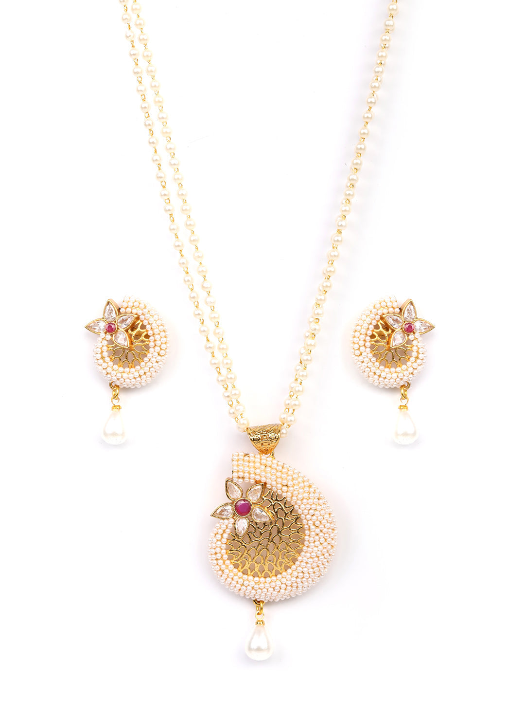Priyaasi Women Pearls Beads Gold Plated Floral Jewellery Set - Distacart