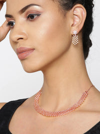 Thumbnail for Priyaasi Women American Diamond Rose Gold Plated Ethnic Jewellery Set - Distacart