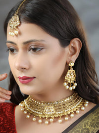 Thumbnail for Priyaasi Women White Kundan Gold Plated Choker Set with MaangTikka - Distacart