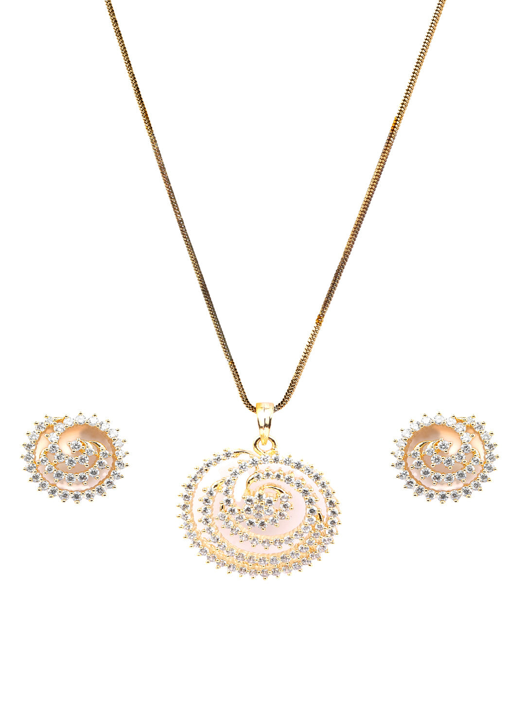 Priyaasi Women Gold Plated American Diamond Spiral Pendant & Earrings Set - Distacart