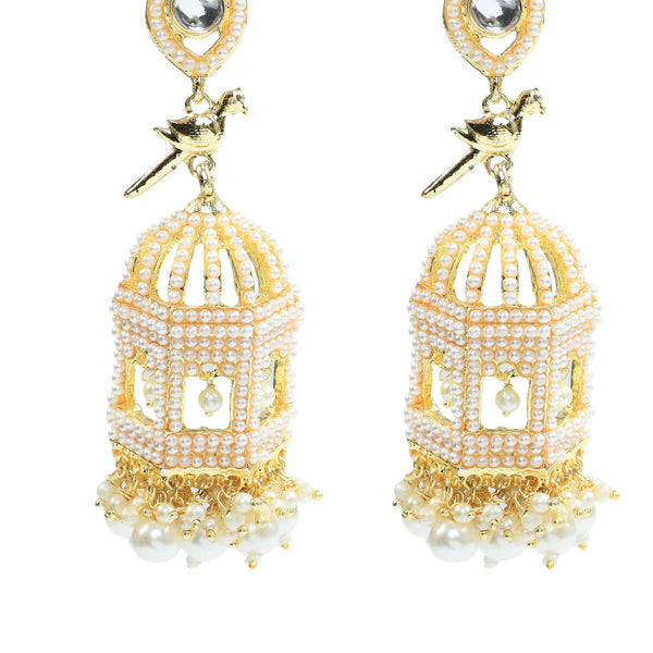 Mominos Fashion Johar Kamal Golden Color Bird Nest Earrings With Pearls - Distacart