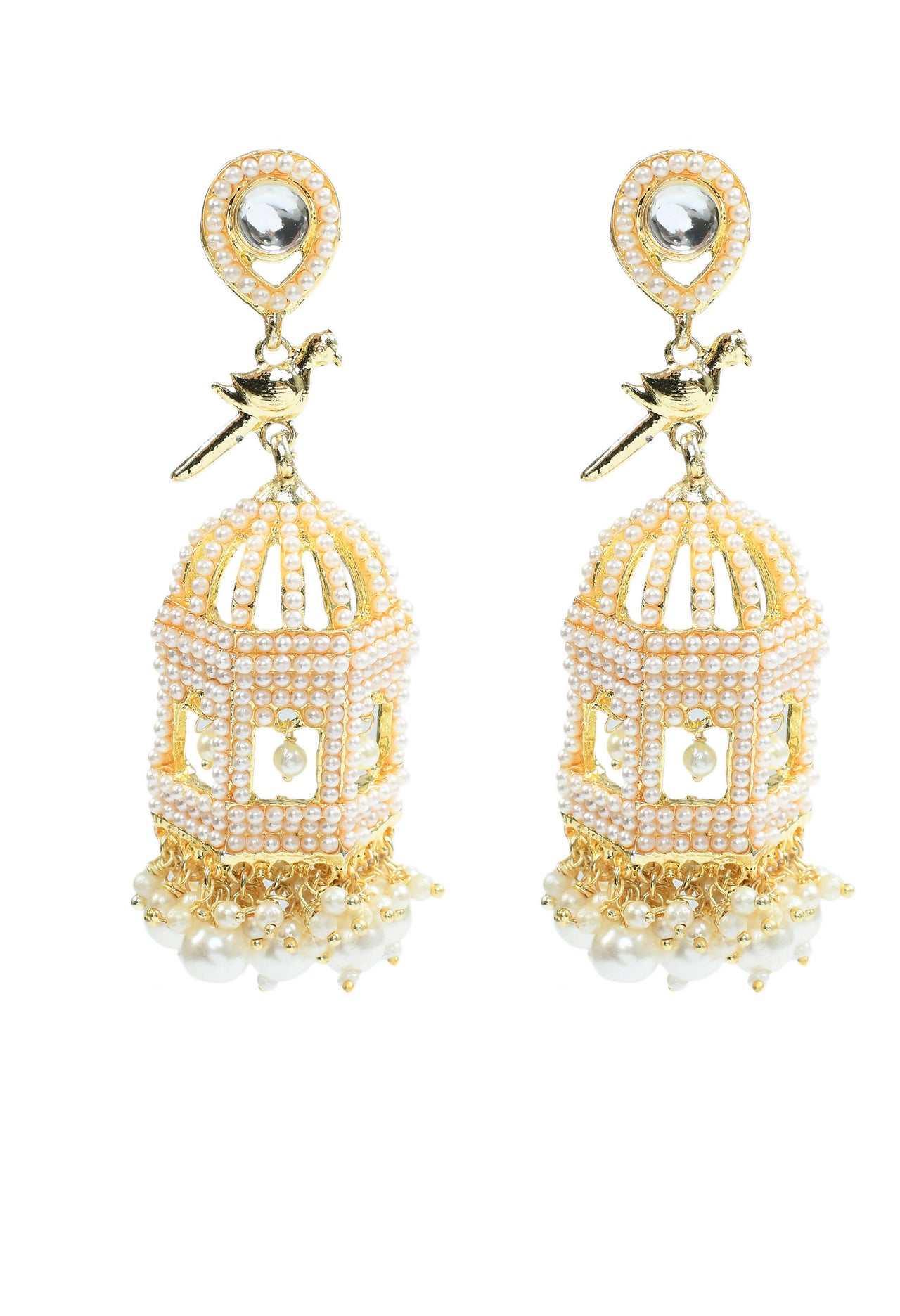 Mominos Fashion Johar Kamal Golden Color Bird Nest Earrings With Pearls - Distacart
