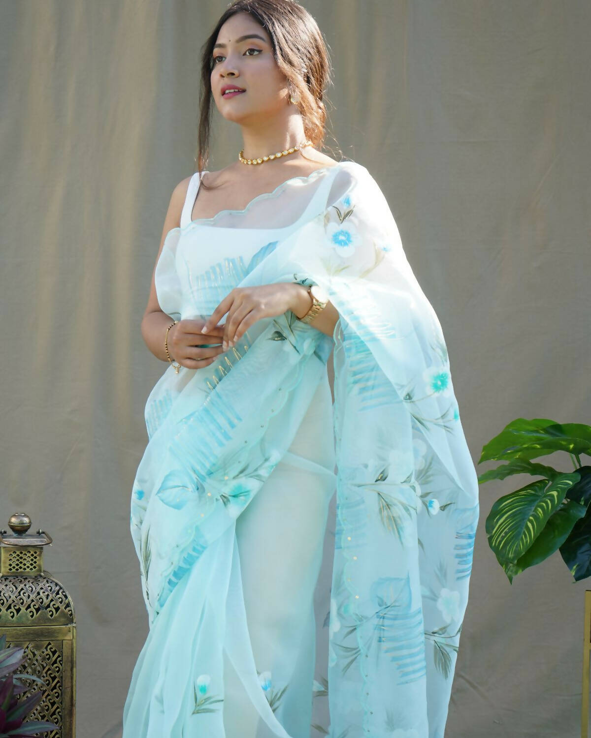 Vamsee Sky Organza Saree - Distacart