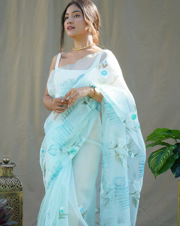 Vamsee Sky Organza Saree - Distacart