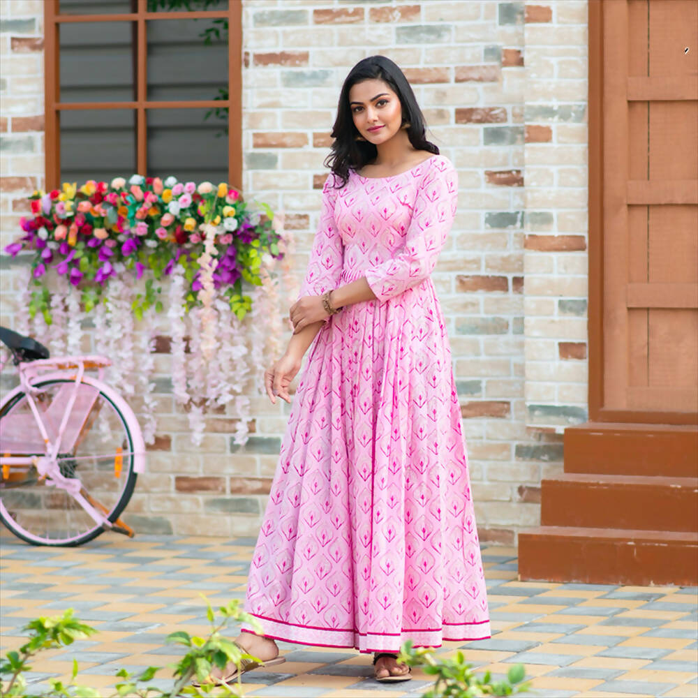 Partywear Designer Digital Printed Light pink Pure Maslin Gown - Anbazaar - Distacart