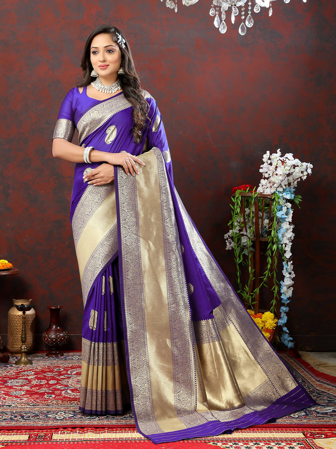 Lorenvalley Fashion Purple Soft Silk Woven Design Gold Zari Weaving Saree - Distacart