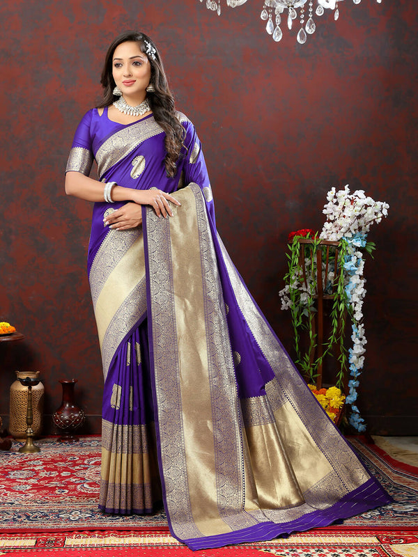 Lorenvalley Fashion Purple Soft Silk Woven Design Gold Zari Weaving Saree - Distacart