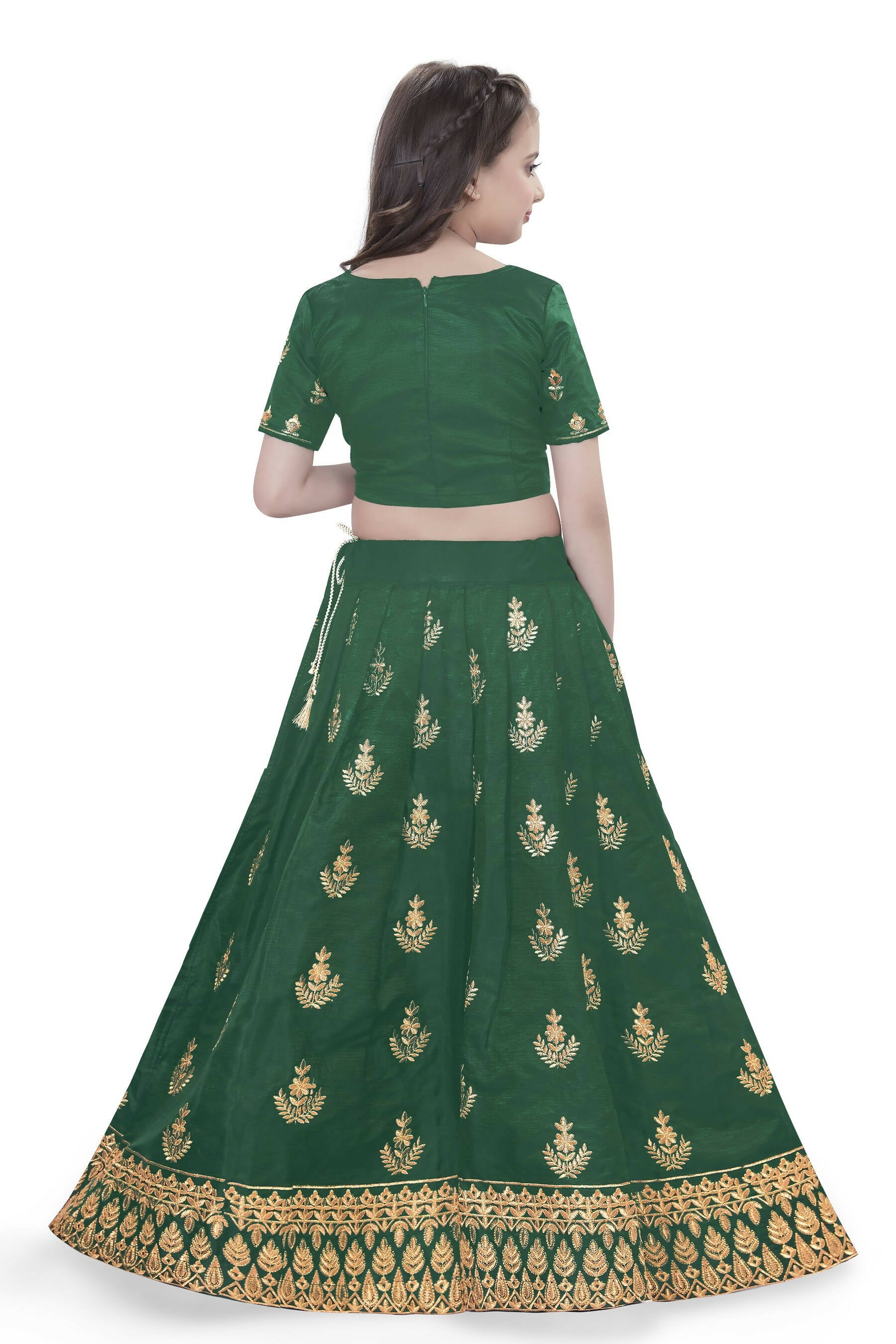 Dwiden Green Kamal Tafetta Sattin Semi-Stitched Girl's Lehenga Choli - Distacart