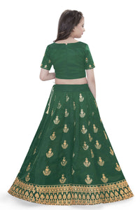 Thumbnail for Dwiden Green Kamal Tafetta Sattin Semi-Stitched Girl's Lehenga Choli - Distacart