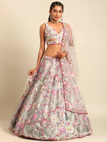 Thumbnail for House of Panchhi Grey Organza Sequins and Zarkan embroidery Lehenga choli & Dupatta - Distacart