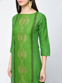 Thumbnail for Aniyah Cotton Block Printed Green Color Straight Kurta (AN-129K)