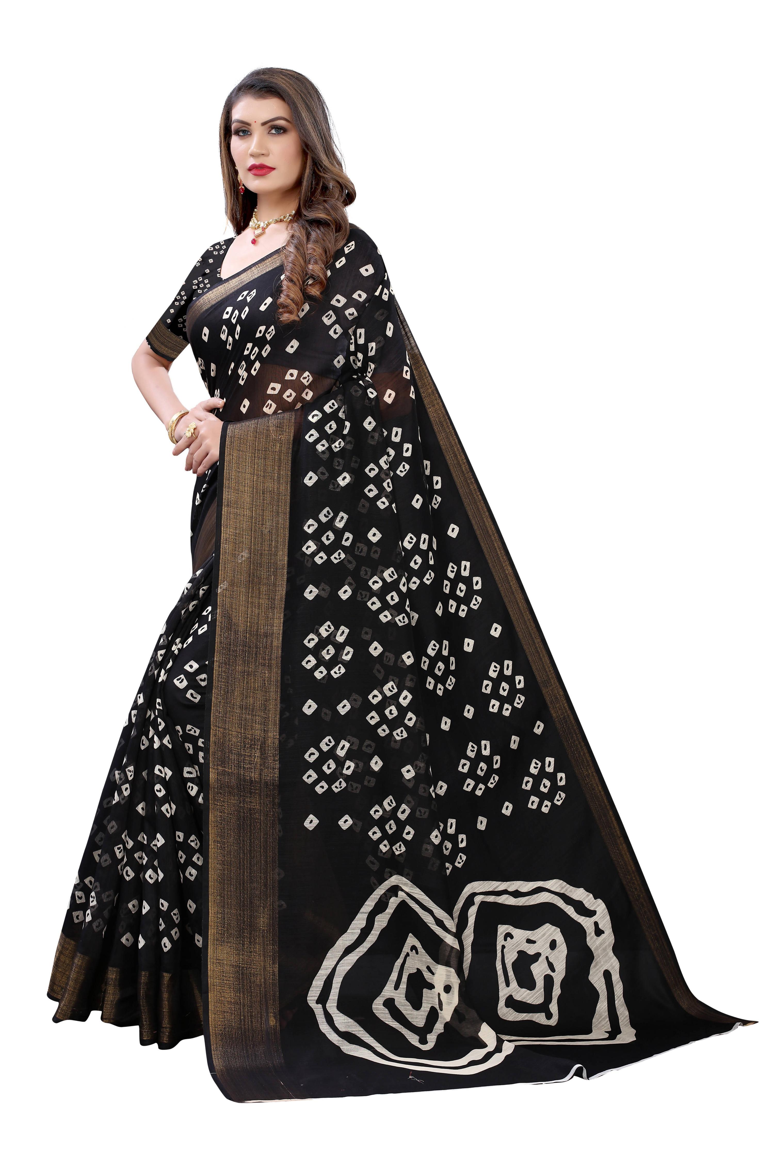 Vamika Black Linen Jari Border Saree (RADHIKA BLACK) - Distacart