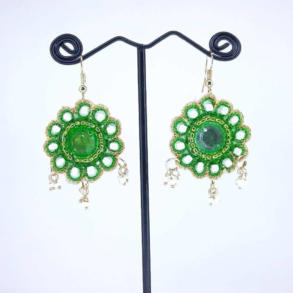 Hand Weaved Crystal stone Flower Collection Earrings