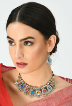 Thumbnail for Mominos Fashion Johar Kamal Women Oxidised Silver-Plated Brass Finish Kundan Choker (Multi) - Distacart