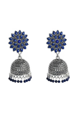 Tehzeeb Creations Silver Colour Earrings With Blue Pearl