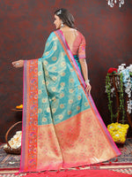 Thumbnail for Lorenvalley Fashion Skyblue Kanjivaram Silk Woven Design with Zari Weaving Saree - Distacart