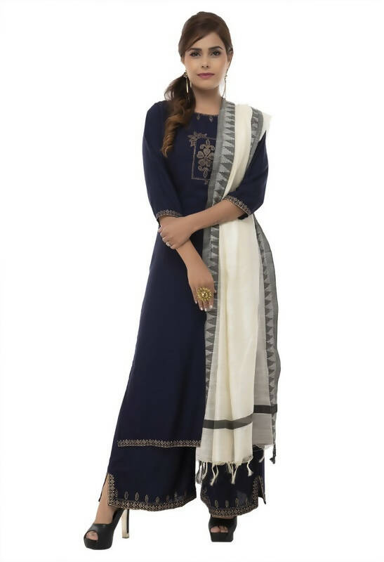 Mominos Fashion Moeza Cotton Black Temple Border Off White Dupatta - Distacart
