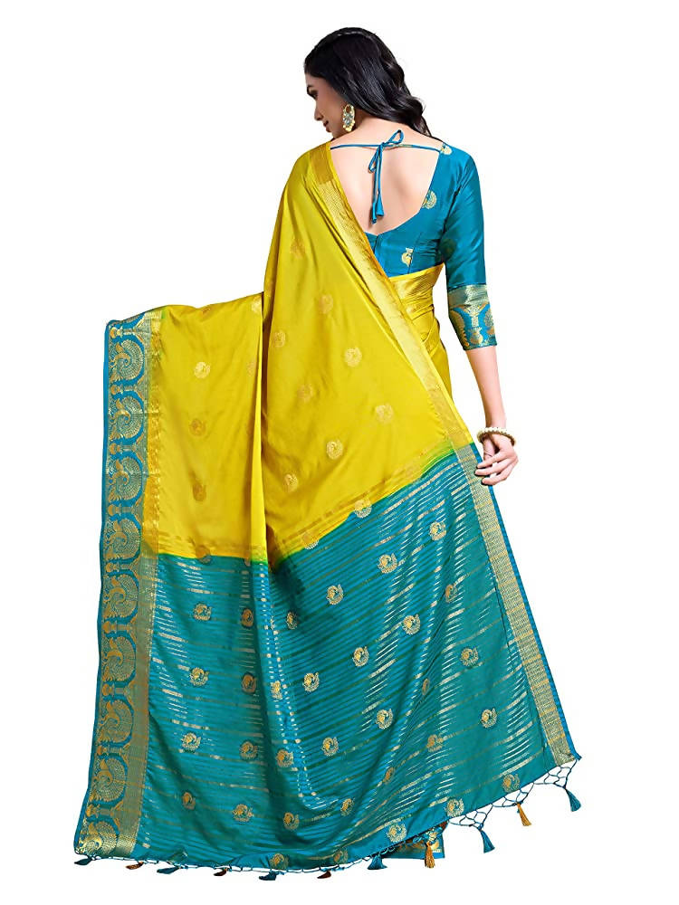 Mimosa Women's Yellow Mysore Silk Crepe Saree With Blouse