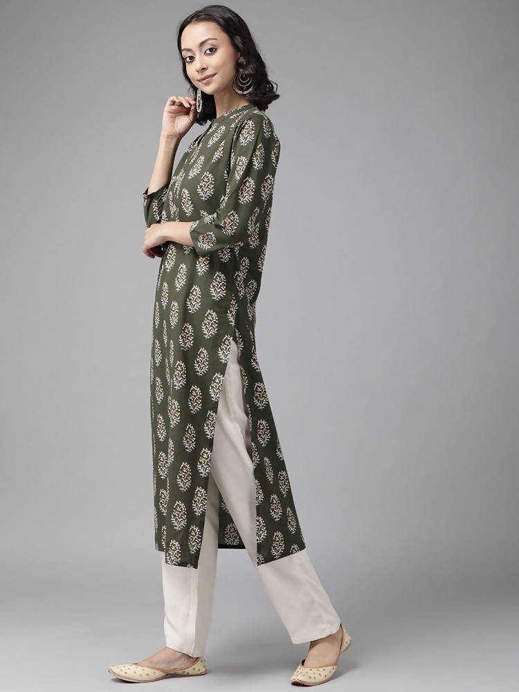 Yufta Green And off White Kurta And Palazzo Set