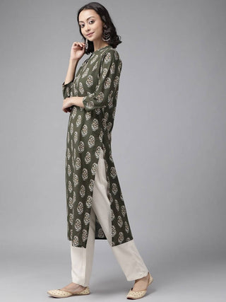 Yufta Green And off White Kurta And Palazzo Set