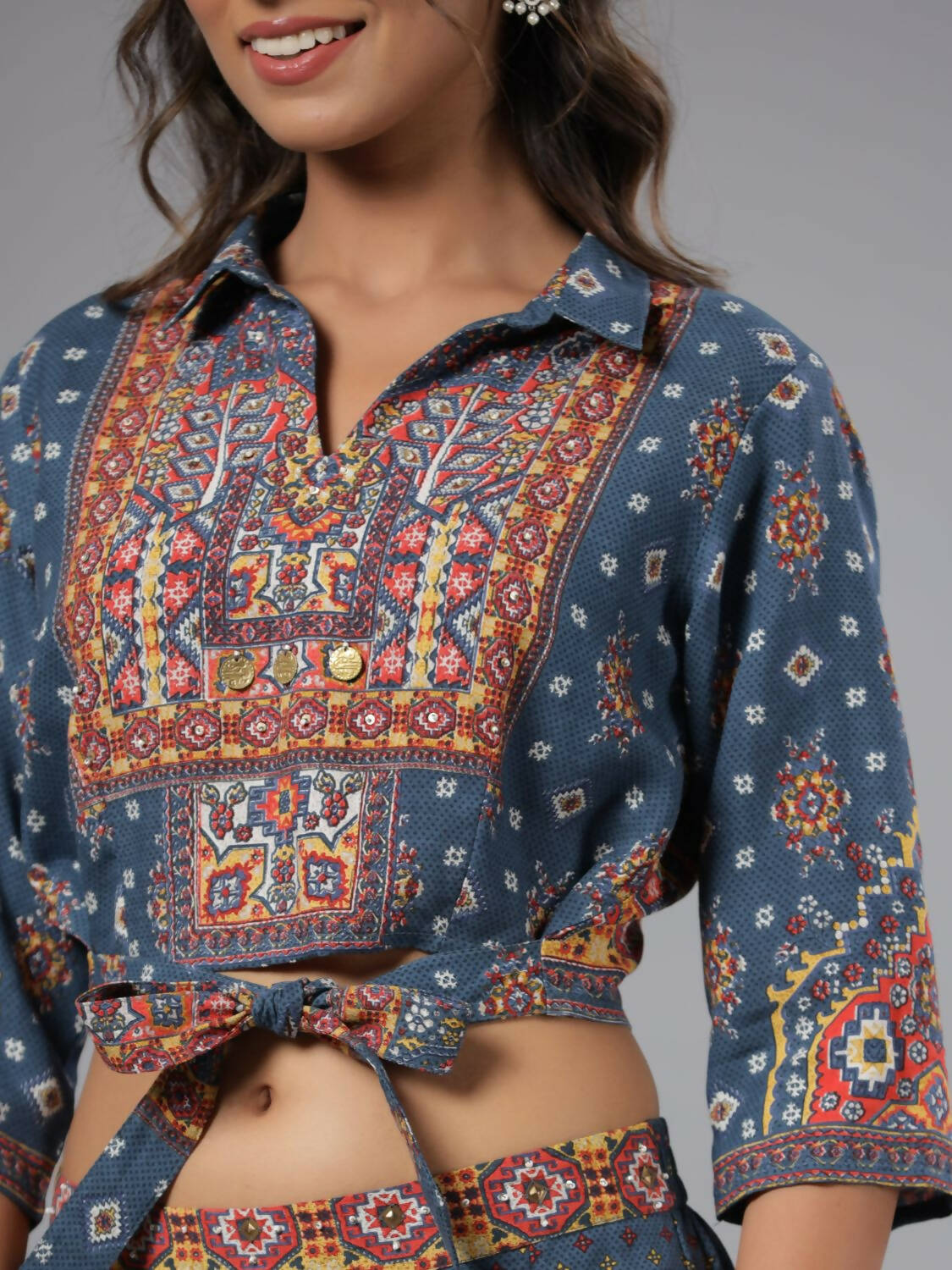 Juniper Women Navy Blue Rayon Printed Clothing Set - Distacart