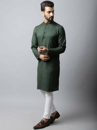 Thumbnail for Even Apparels Green Color Viscose Pure Cotton Men's Kurta With Band Collar (SLD1197) - Distacart