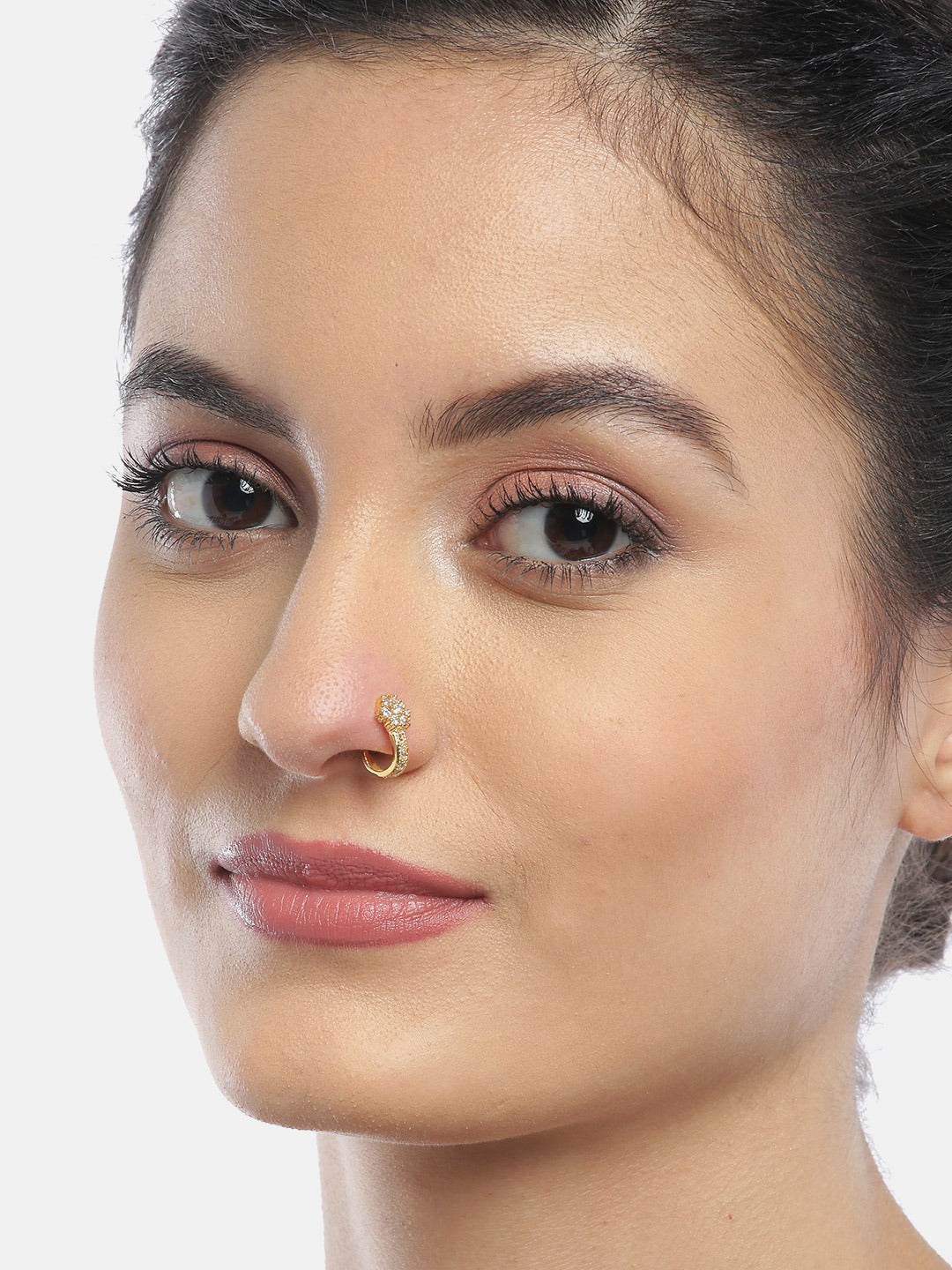 Priyaasi Women Gold Plated American Diamond Studded Nose Ring - Distacart