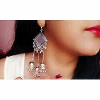 Thumbnail for Kite Mirror Design Silver Hanging Triple Jhumka Earrings